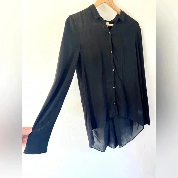 Helmut Lang Black Long Sleeve Lightweight Collared Button Front Shirt Sz Medium - Picture 3 of 9